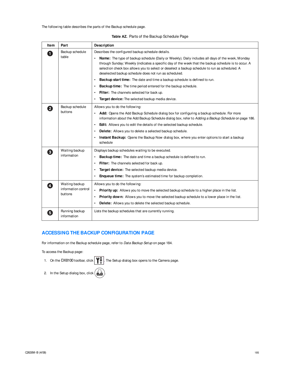 Pelco dx8100 manual Accessing the Backup Configuration, Deselected backup schedule does not run as scheduled 