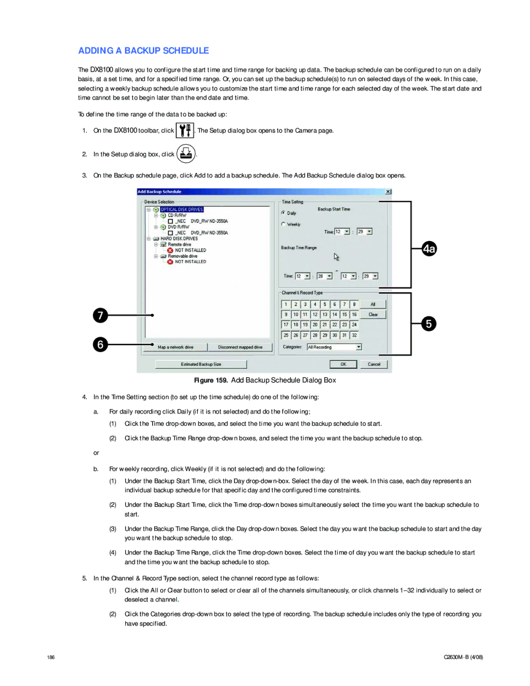 Pelco dx8100 manual Adding a Backup Schedule 