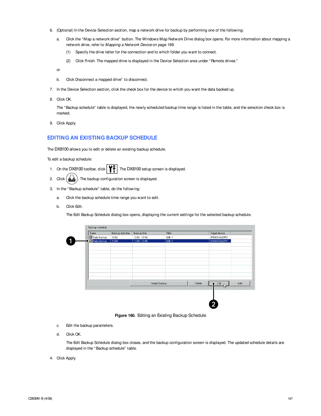 Pelco dx8100 manual Editing AN Existing Backup Schedule 