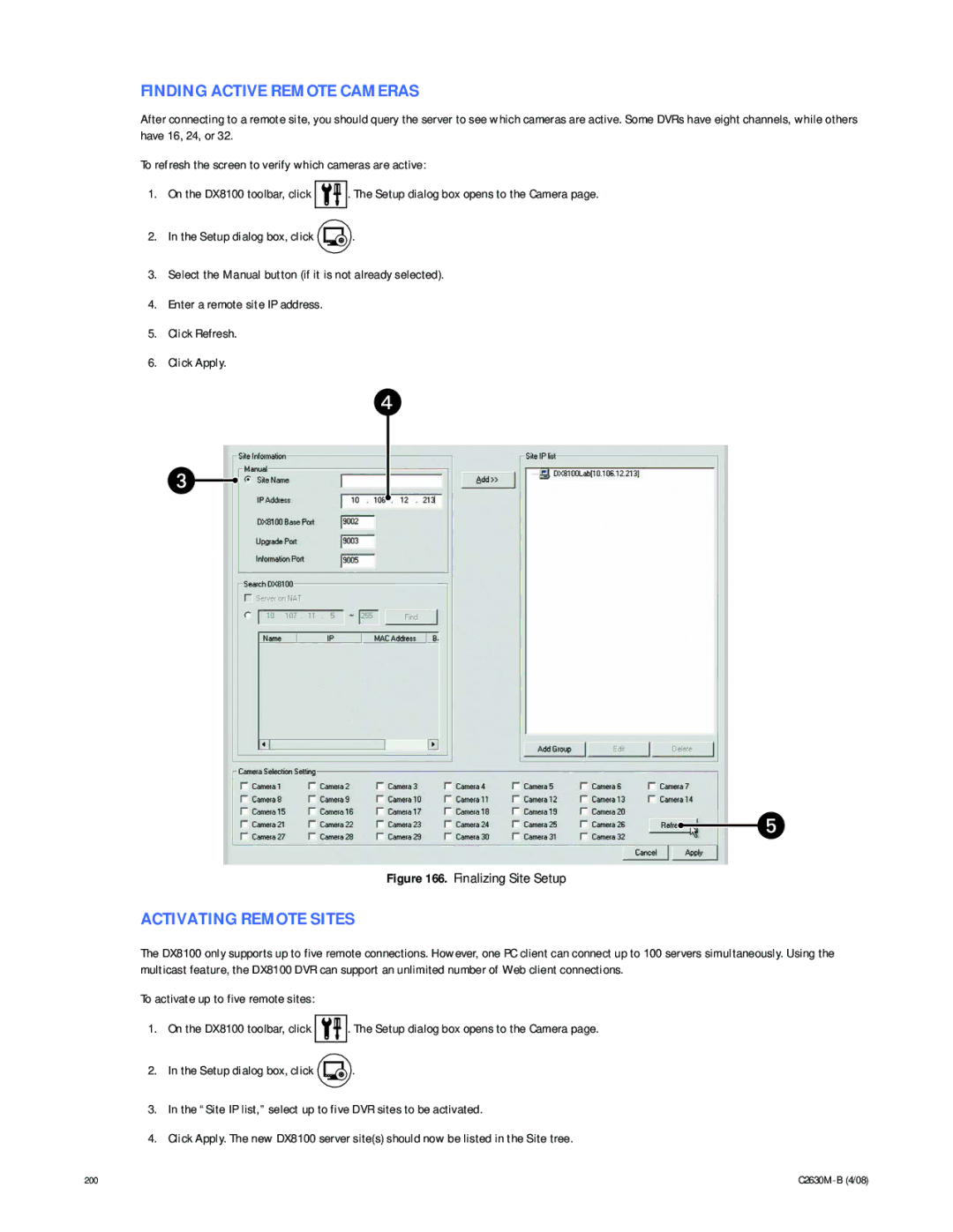 Pelco dx8100 manual Finding Active Remote Cameras, Activating Remote Sites 