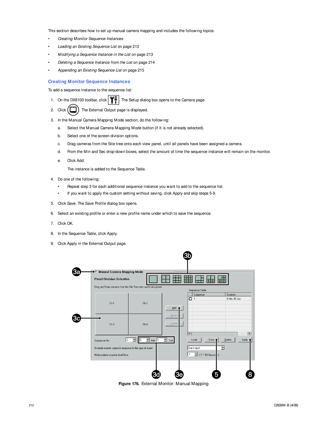 Pelco dx8100 manual Creating Monitor Sequence Instances, External Monitor Manual Mapping 