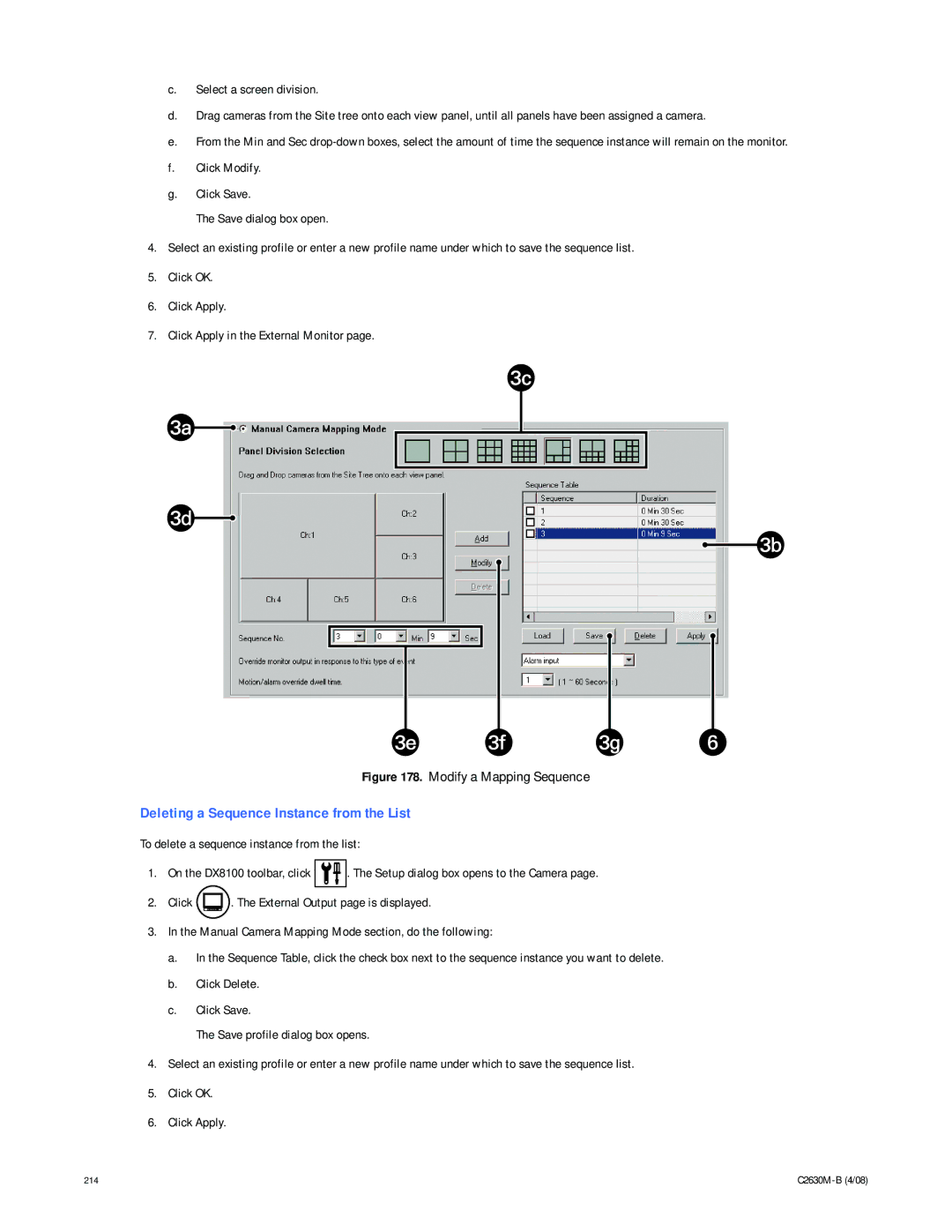 Pelco dx8100 manual Deleting a Sequence Instance from the List, Modify a Mapping Sequence 