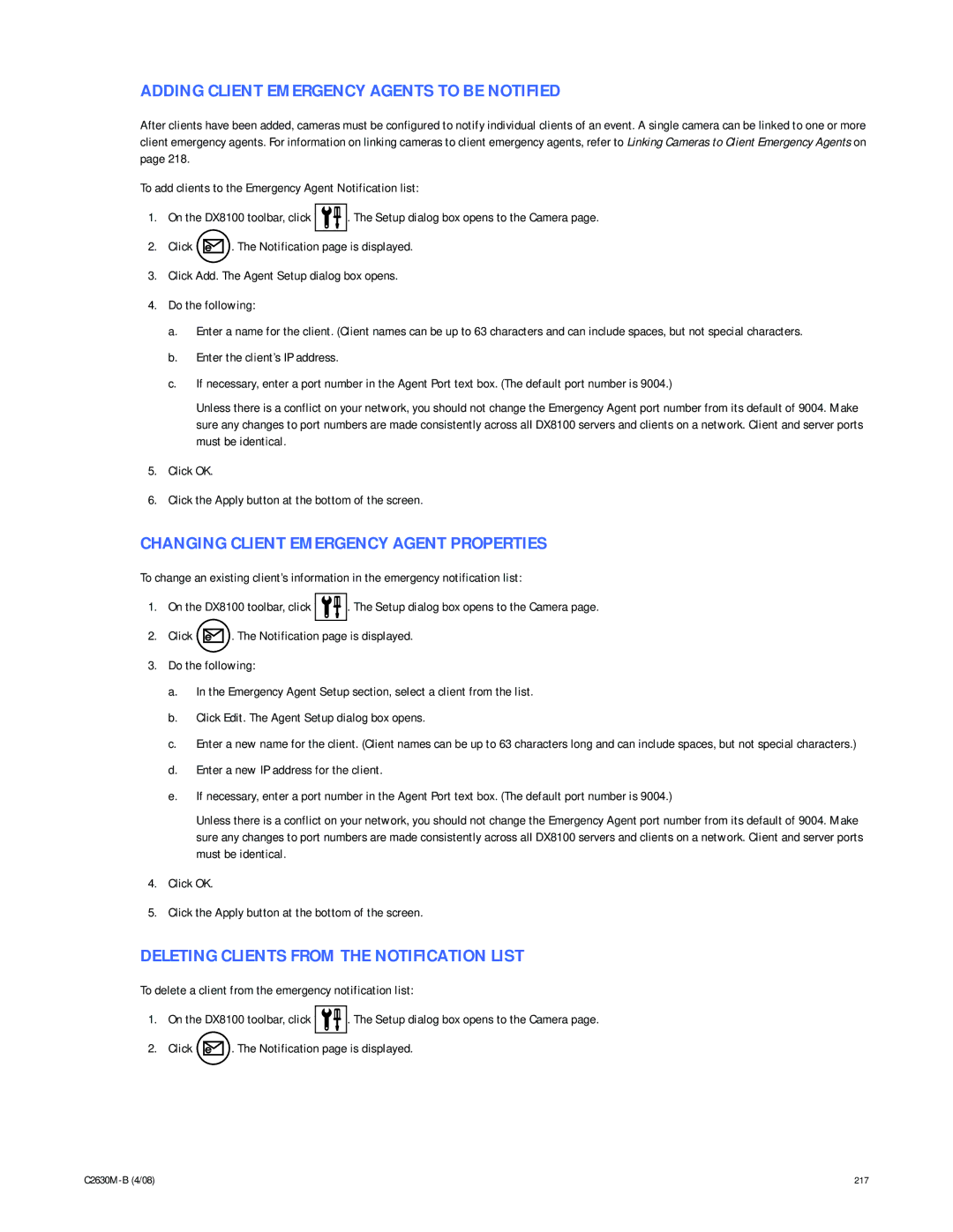 Pelco dx8100 manual Adding Client Emergency Agents to be Notified, Changing Client Emergency Agent Properties 
