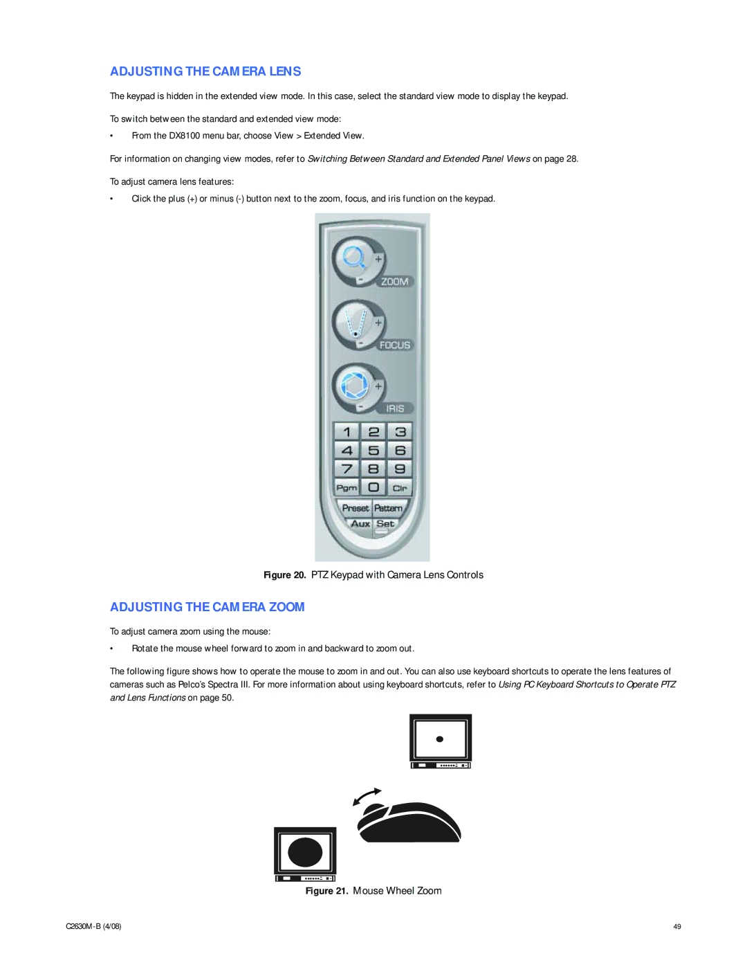 Pelco dx8100 manual Adjusting the Camera Lens, Adjusting the Camera Zoom 