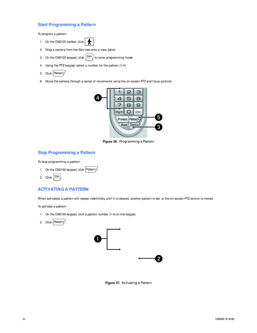 Pelco dx8100 manual Activating a Pattern, Programming a Pattern 