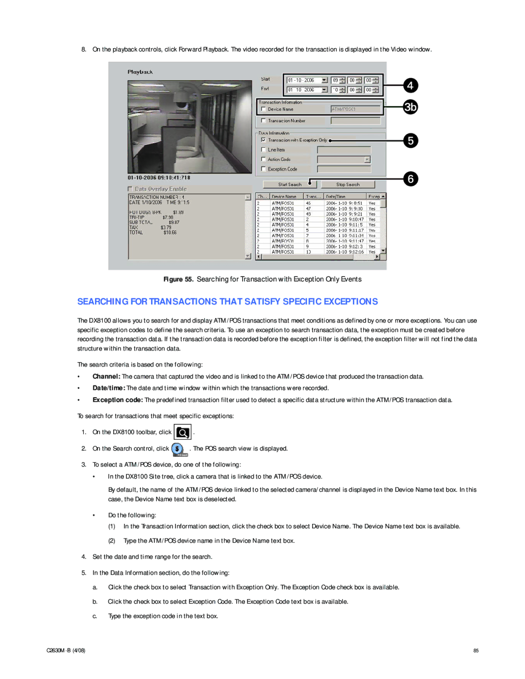 Pelco dx8100 manual Searching for Transactions That Satisfy Specific Exceptions 