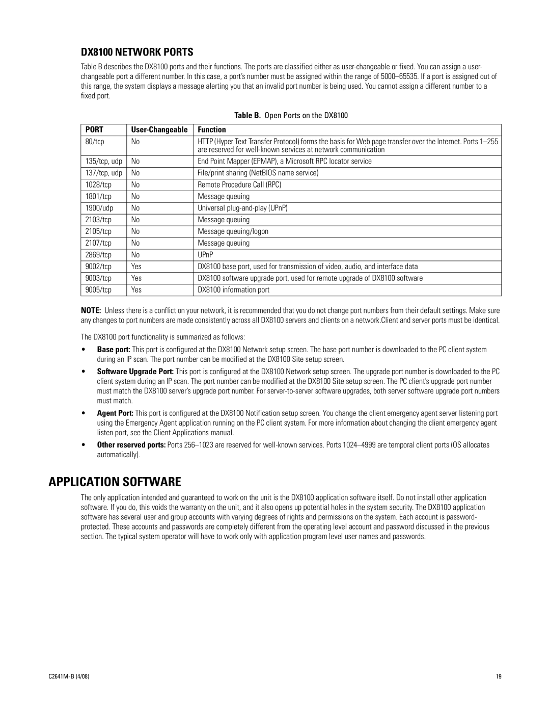 Pelco dx8100 manual Application Software, DX8100 Network Ports 