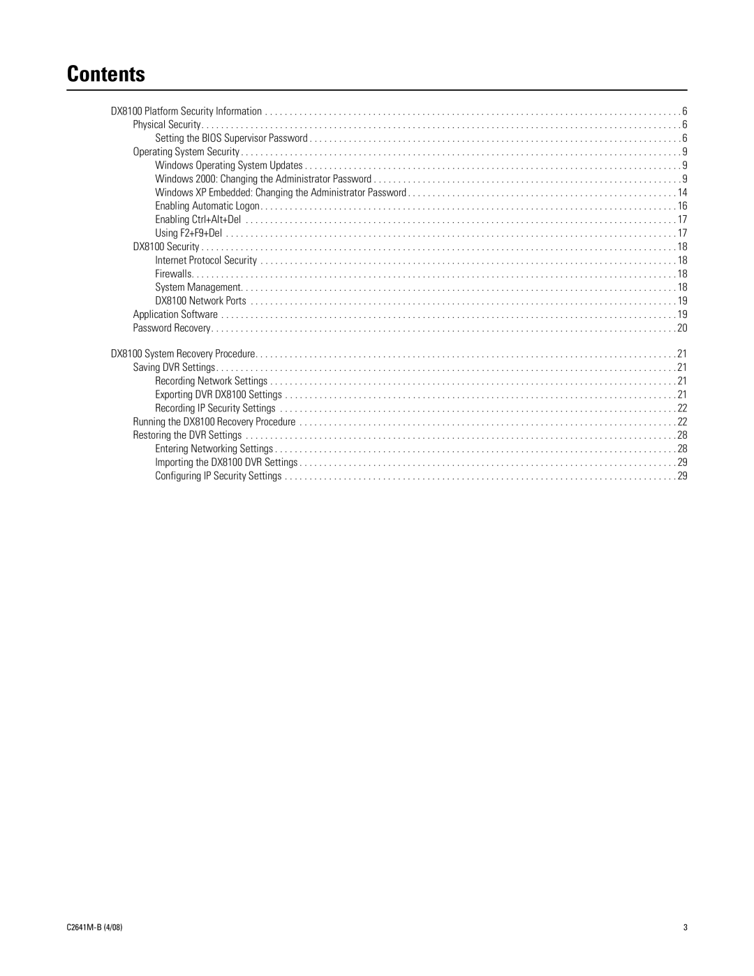 Pelco dx8100 manual Contents 