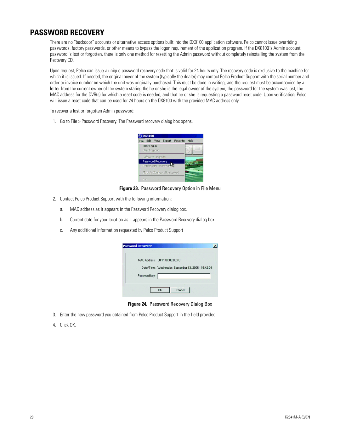 Pelco dx8100 manual Password Recovery 