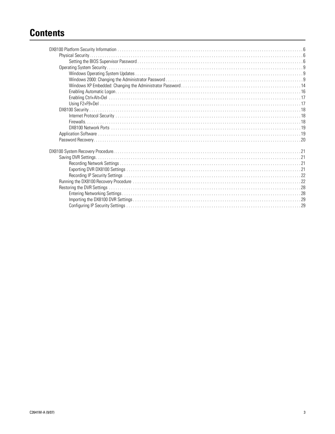 Pelco dx8100 manual Contents 