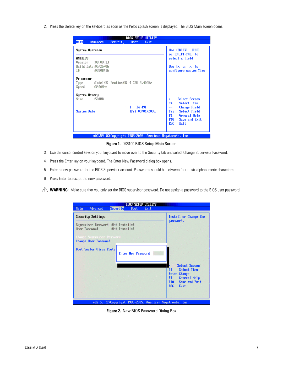 Pelco dx8100 manual New Bios Password Dialog Box 