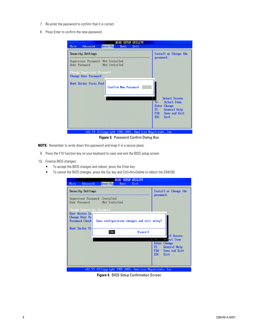 Pelco dx8100 manual Bios Setup Confirmation Screen 