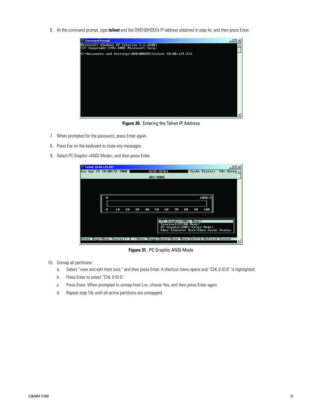 Pelco dx8100 manual Entering the Telnet IP Address 