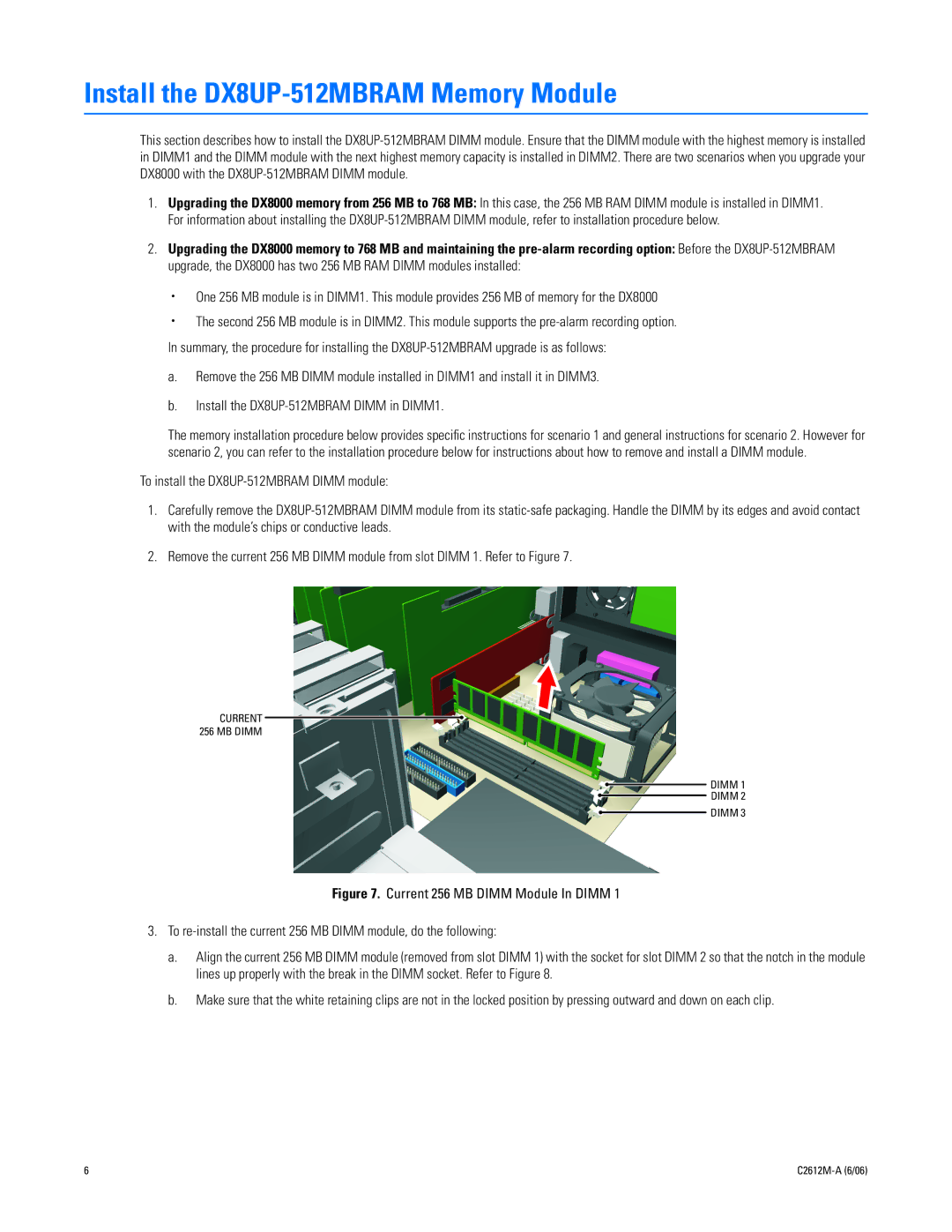 Pelco installation manual Install the DX8UP-512MBRAM Memory Module 