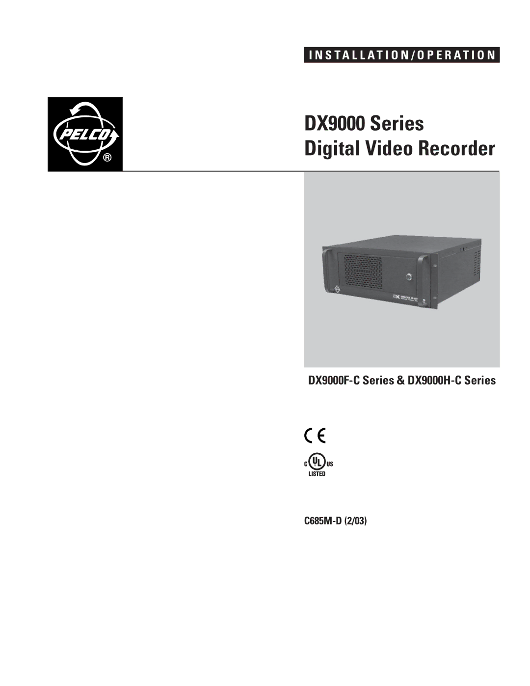 Pelco DX9000H-C SERIES manual DX9000 Series Digital Video Recorder 