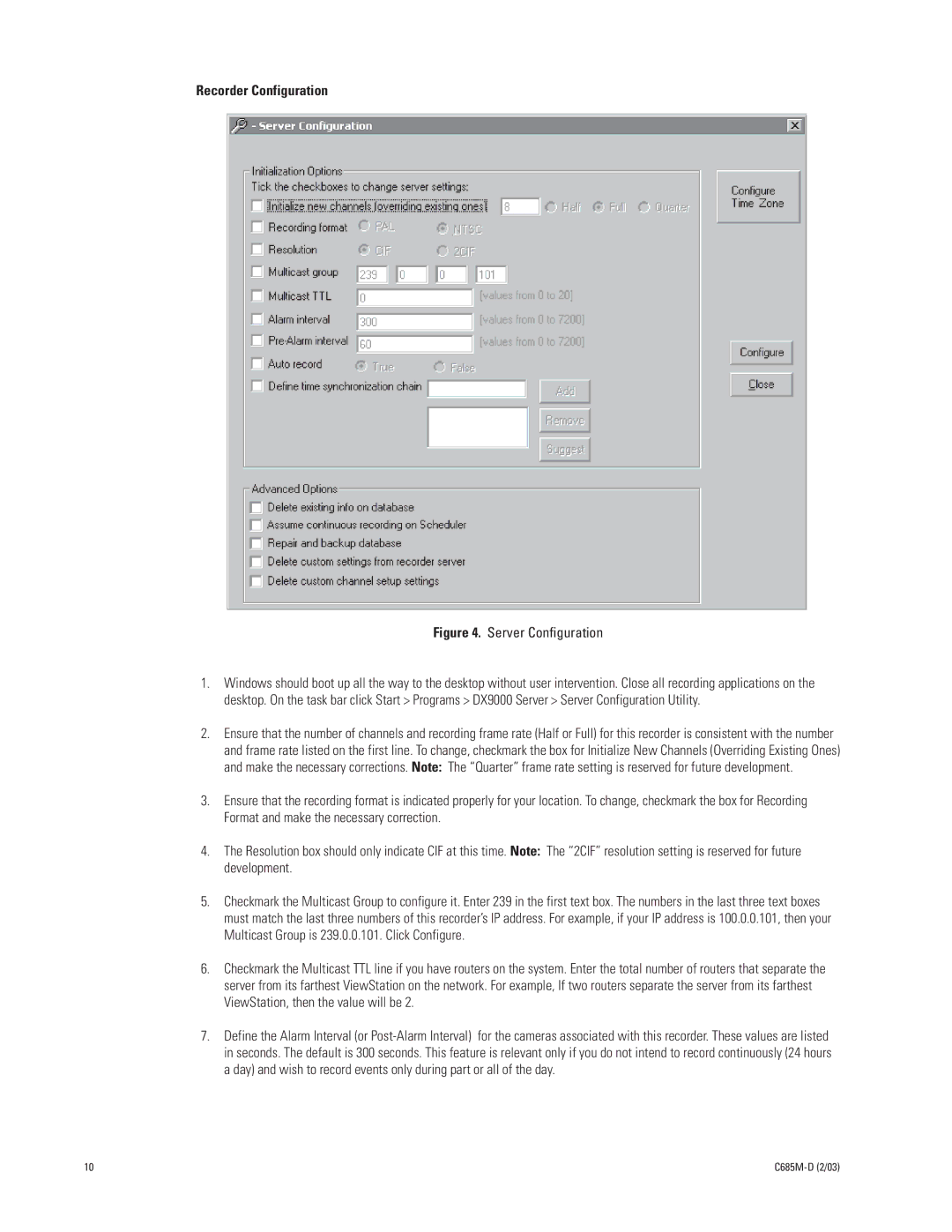 Pelco DX9000H-C SERIES manual Recorder Configuration, Server Configuration 