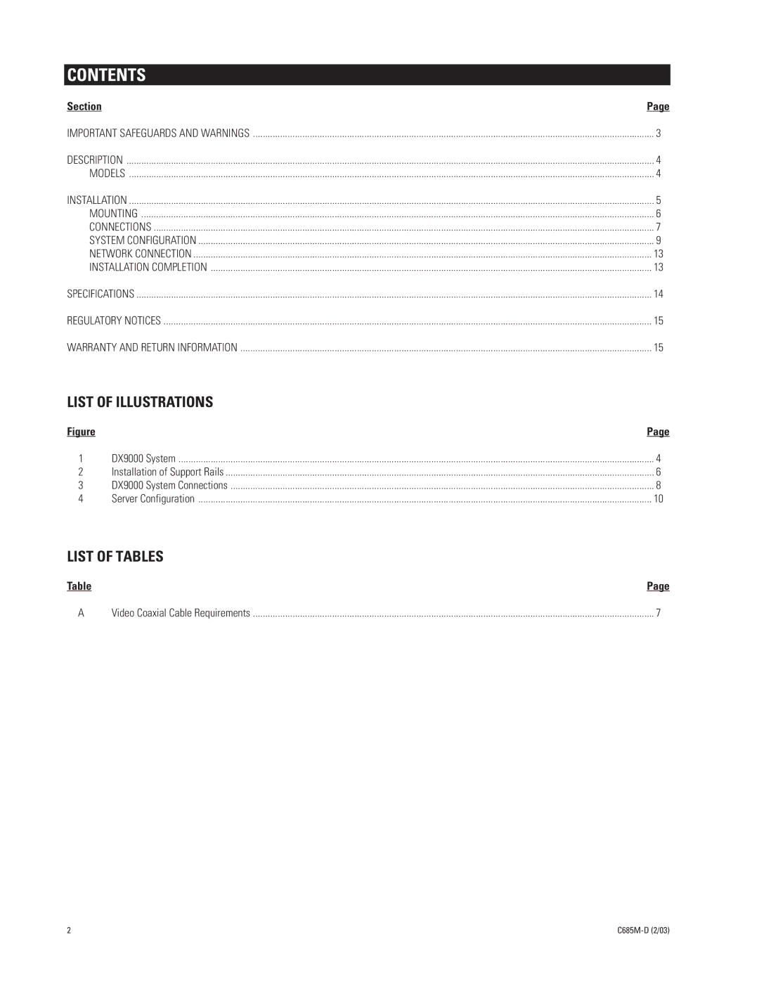 Pelco DX9000H-C SERIES manual Contents 