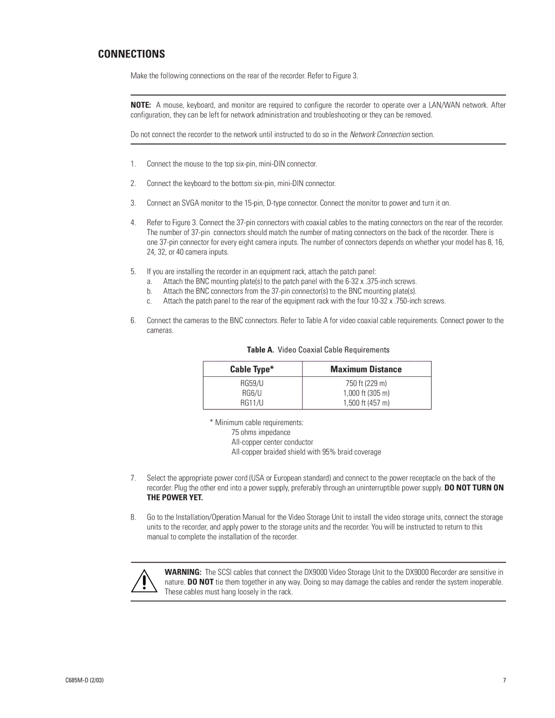 Pelco DX9000H-C SERIES manual Connections, Power YET 