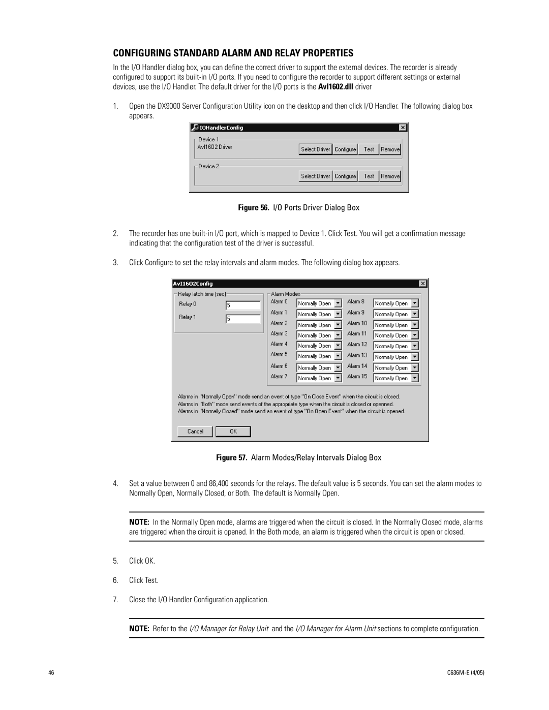 Pelco DX9100 installation manual Configuring Standard Alarm and Relay Properties, Alarm Modes/Relay Intervals Dialog Box 