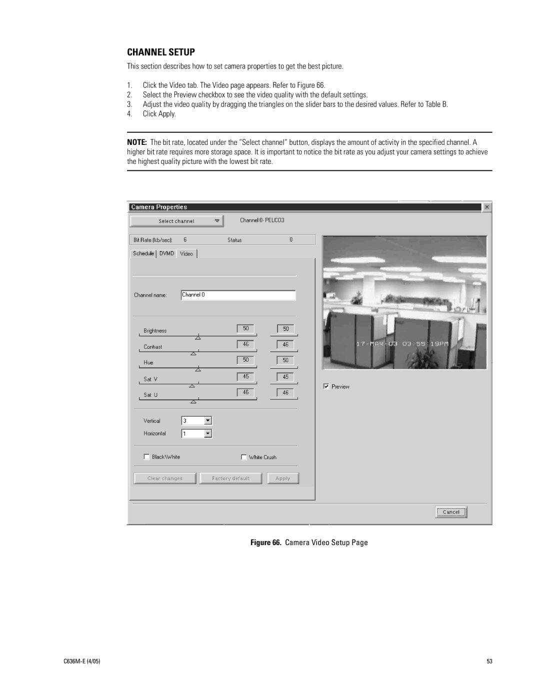 Pelco DX9100 installation manual Channel Setup, Camera Video Setup 