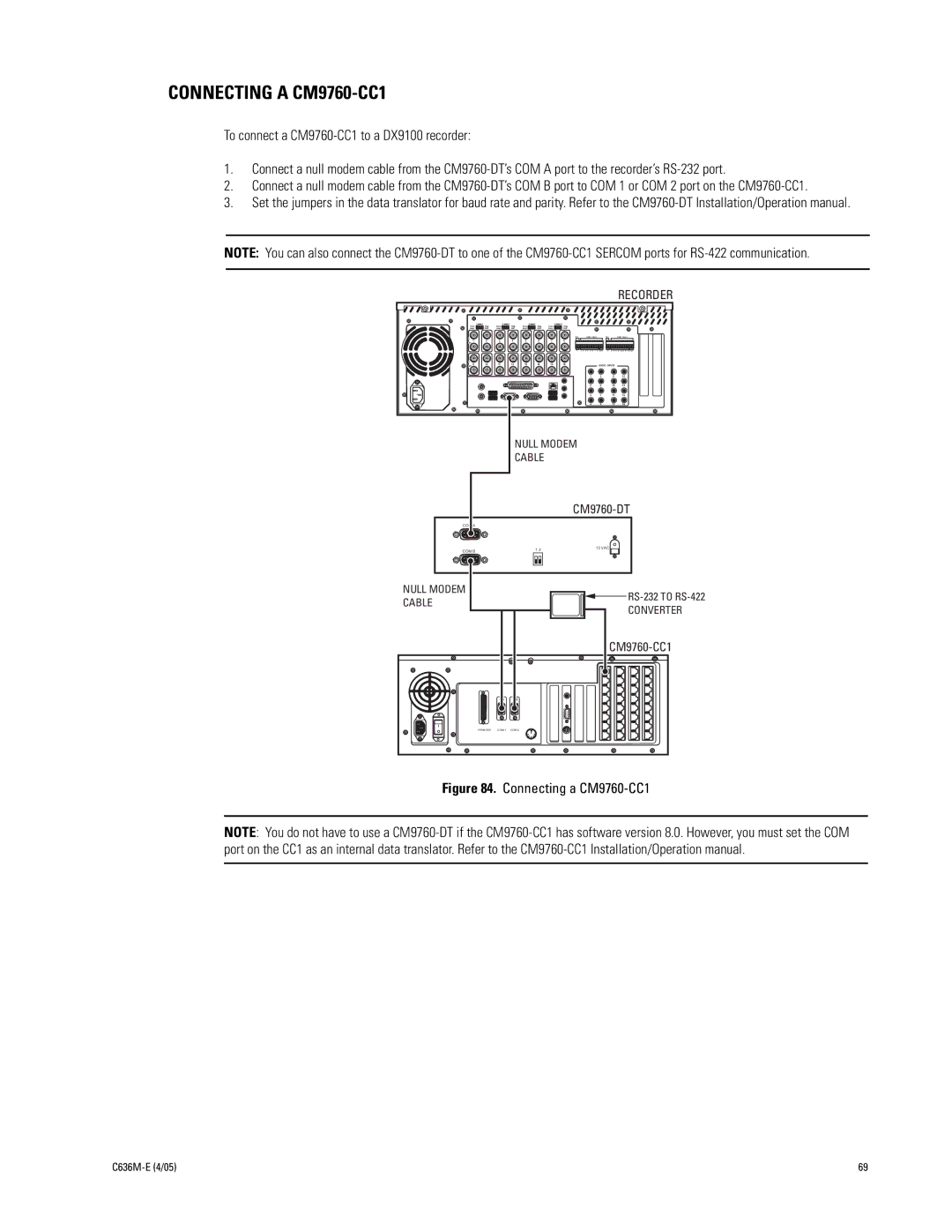 Pelco DX9100 installation manual Connecting a CM9760-CC1, CM9760-DT 