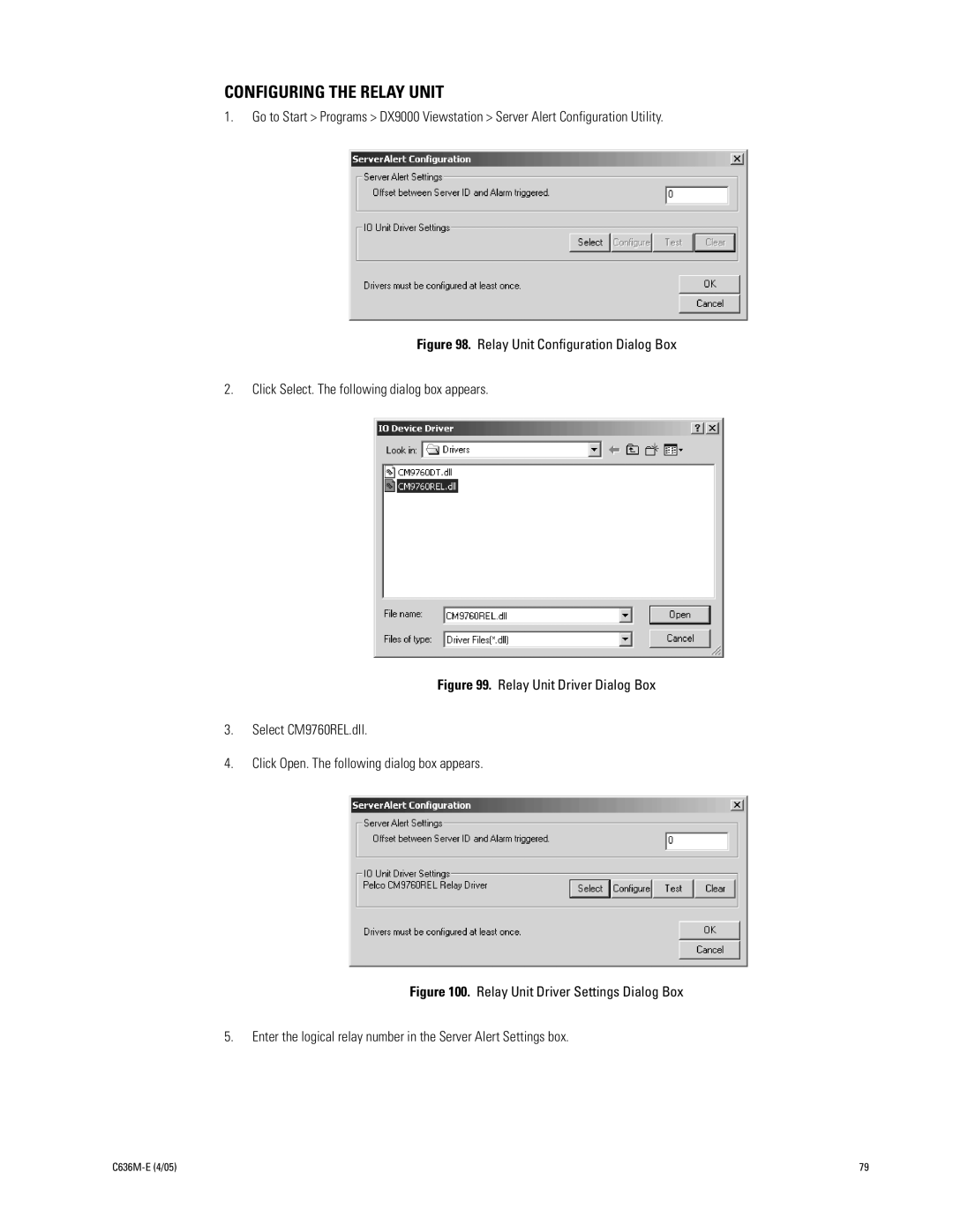 Pelco DX9100 installation manual Configuring the Relay Unit 