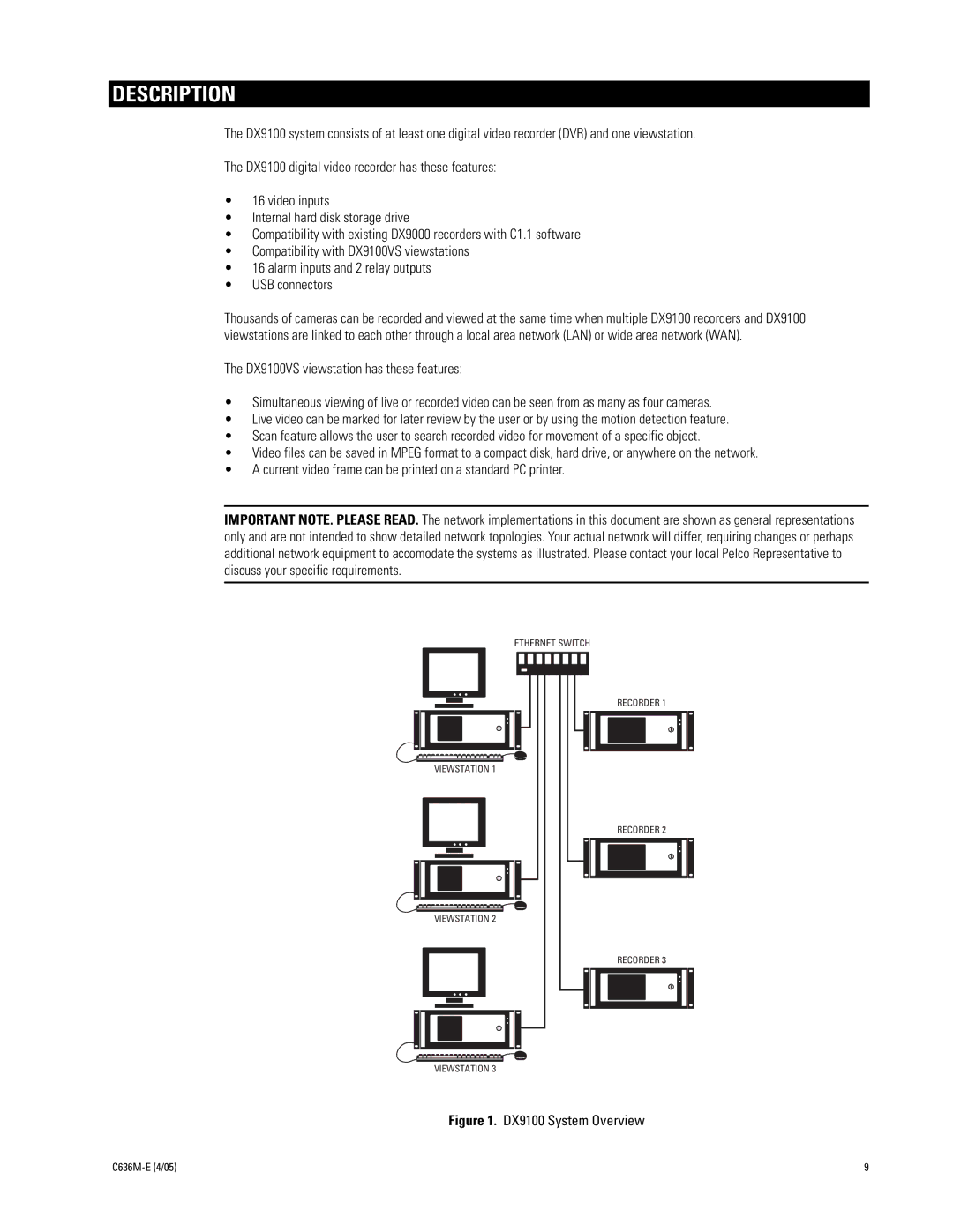 Pelco DX9100 installation manual Description 