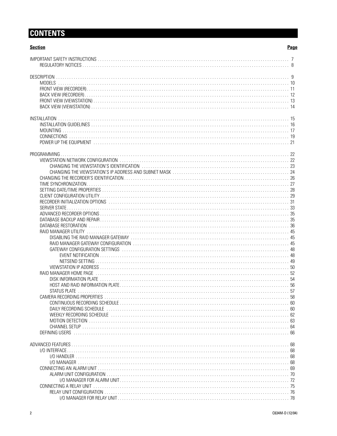 Pelco DX9100 installation manual Contents 