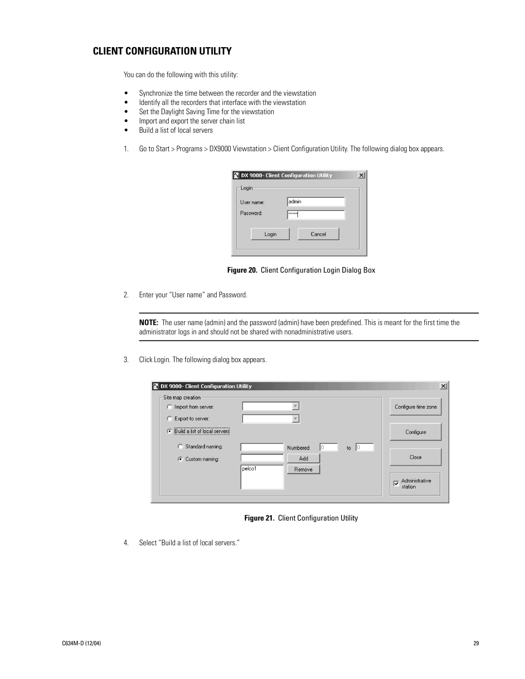 Pelco DX9100 installation manual Client Configuration Utility 