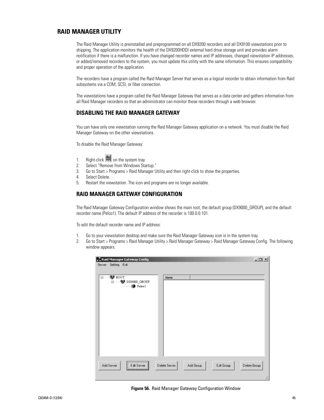 Pelco DX9100 RAID Manager Utility, Disabling the RAID Manager Gateway, RAID Manager Gateway Configuration 