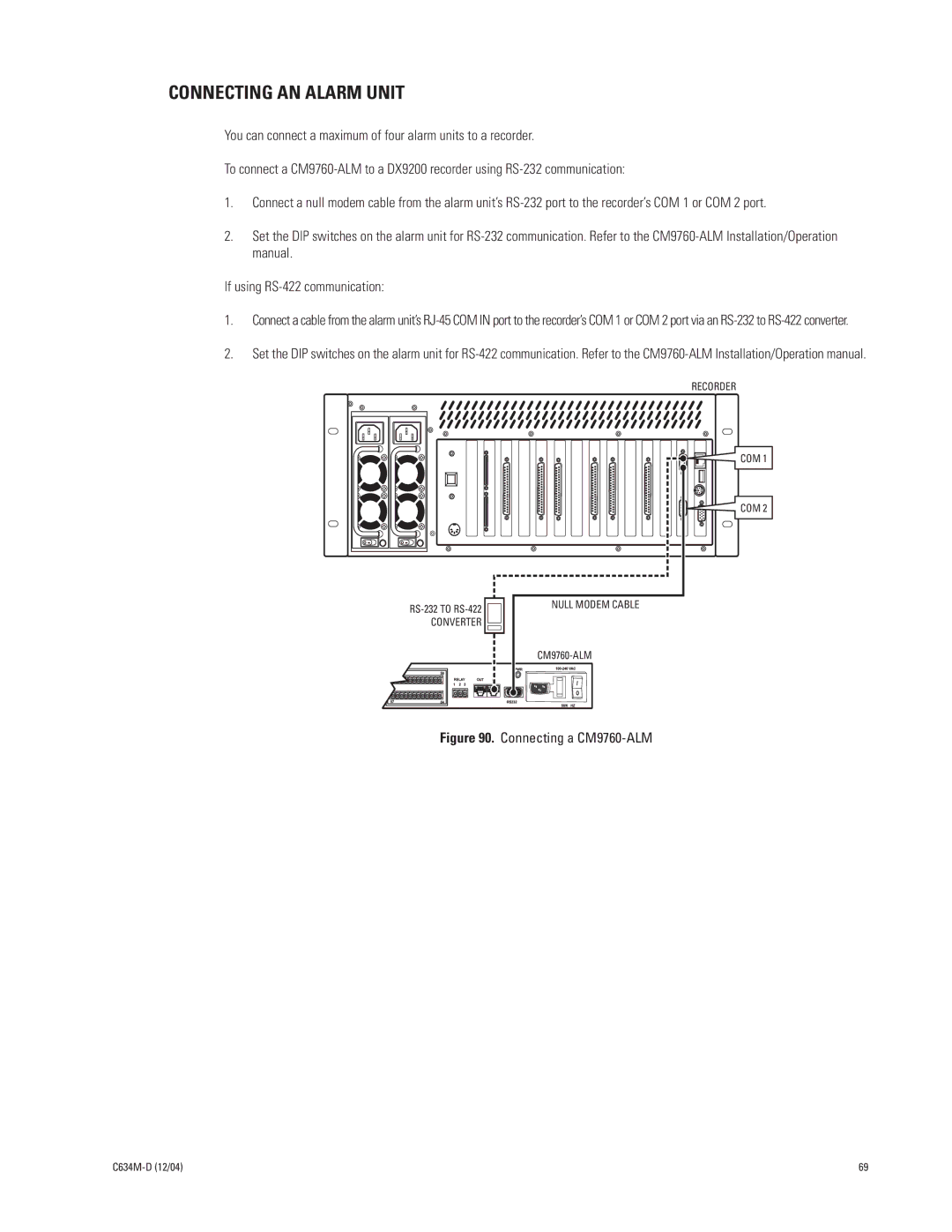 Pelco DX9100 installation manual Connecting AN Alarm Unit, Connecting a CM9760-ALM 