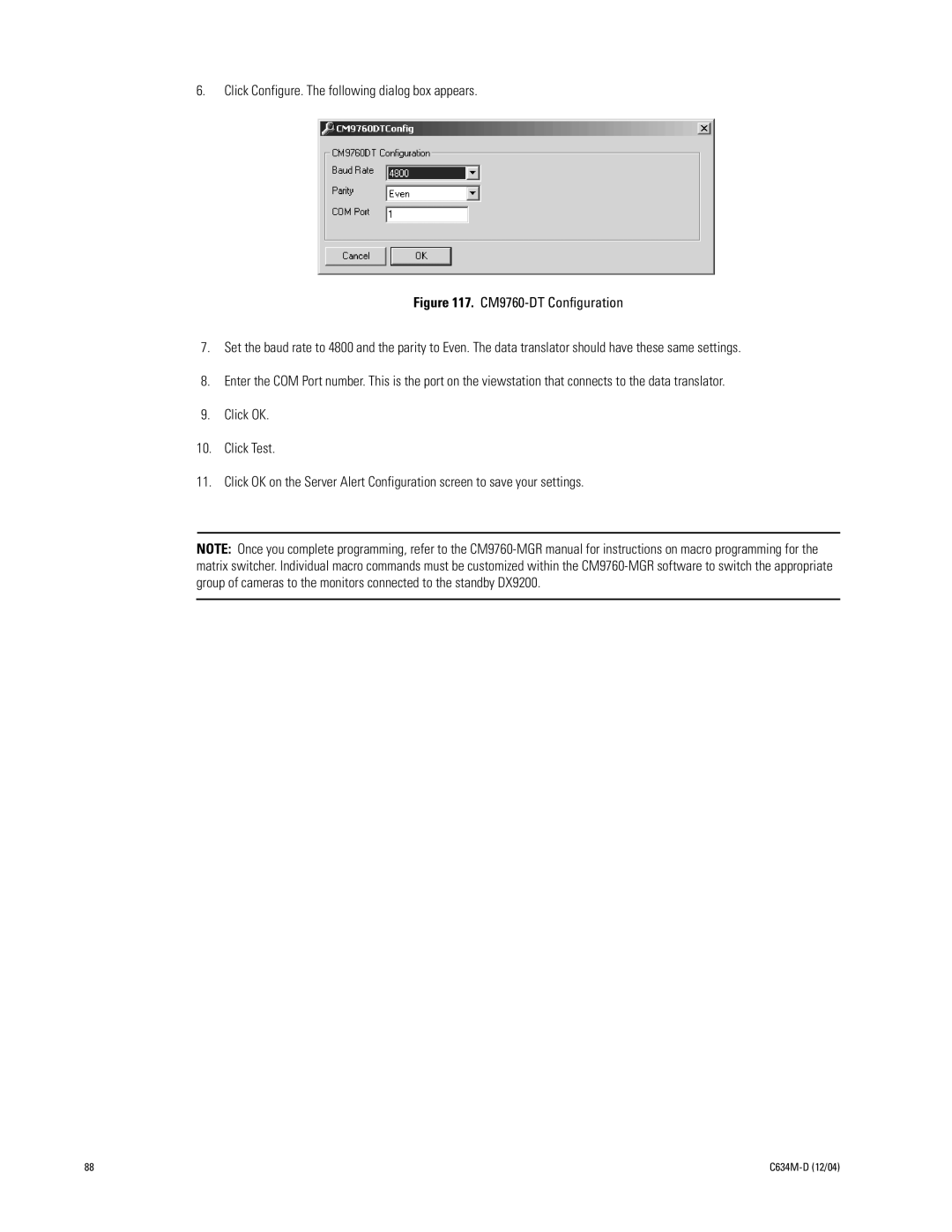 Pelco DX9100 installation manual Click Configure. The following dialog box appears 