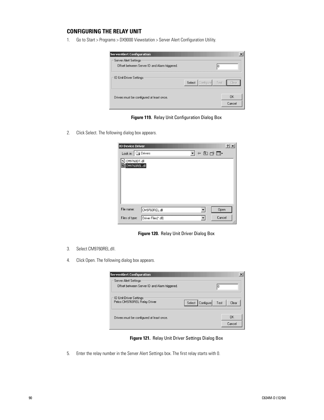 Pelco DX9100 installation manual Configuring the Relay Unit 