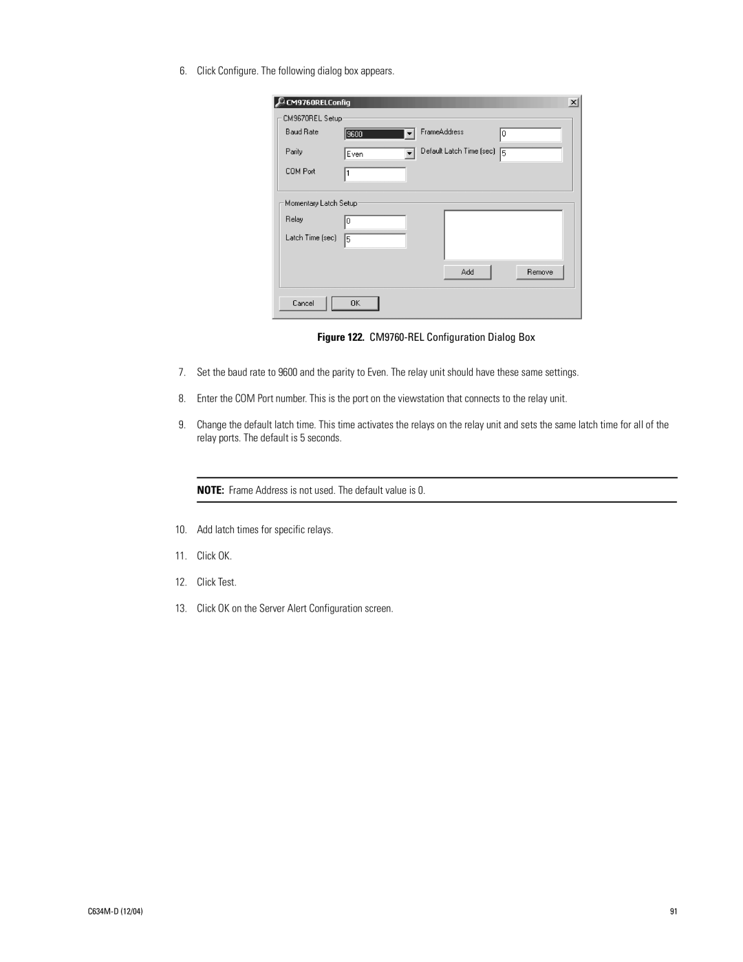 Pelco DX9100 installation manual Click Configure. The following dialog box appears 