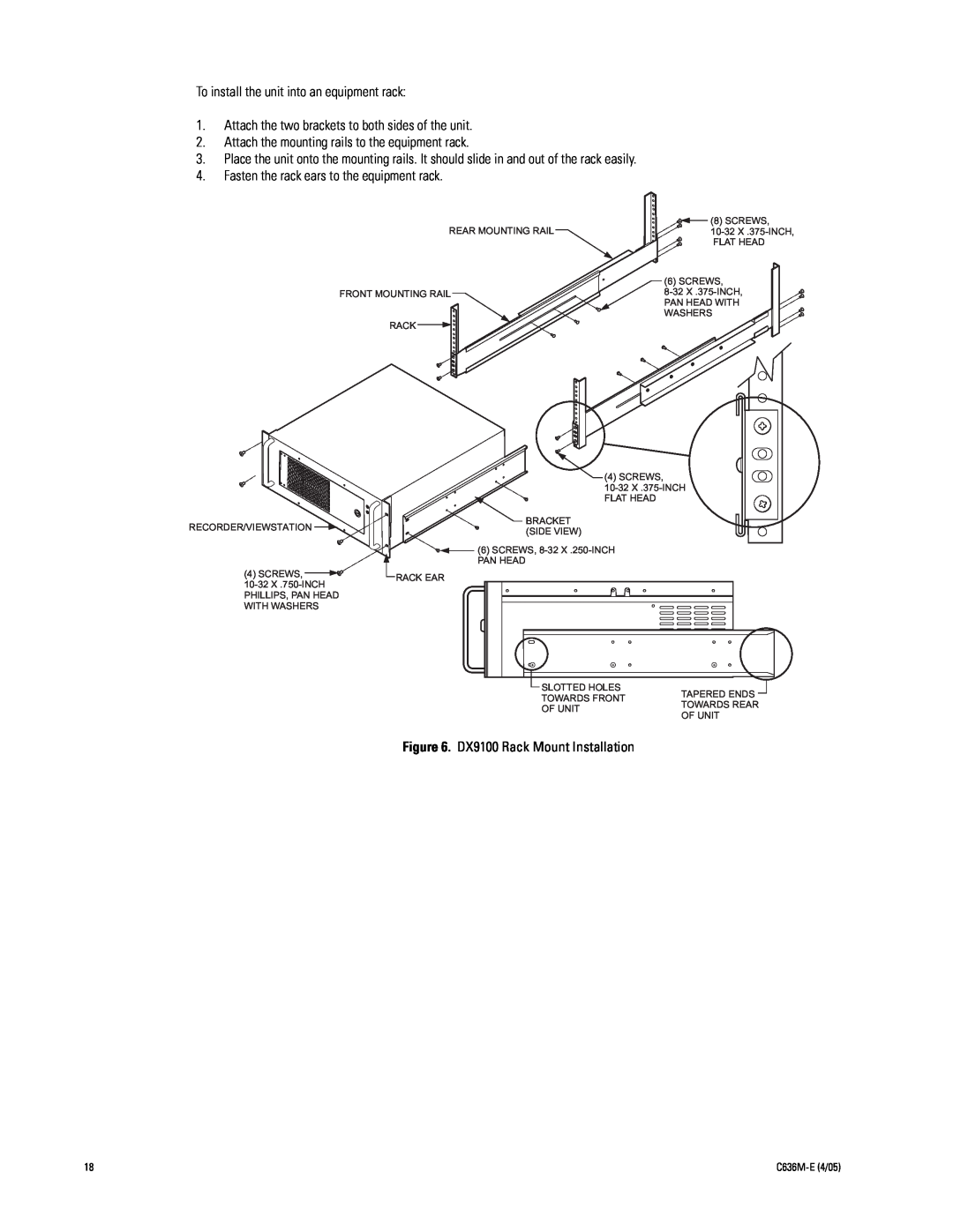 Pelco DX9100 installation manual To install the unit into an equipment rack 