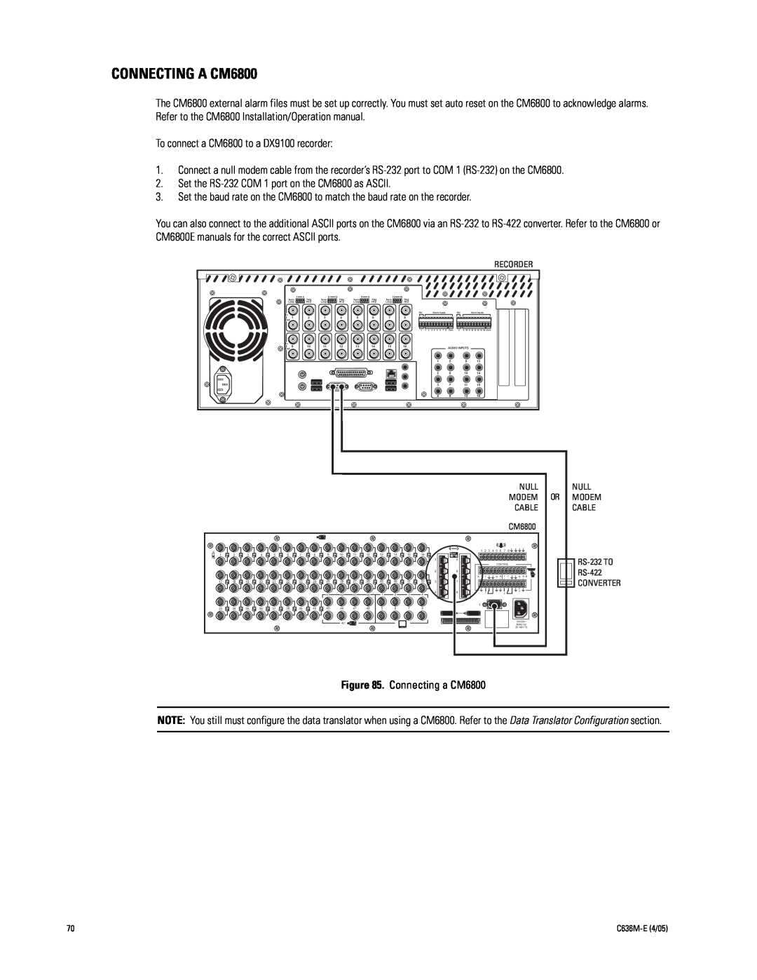 Pelco DX9100 installation manual CONNECTING A CM6800 