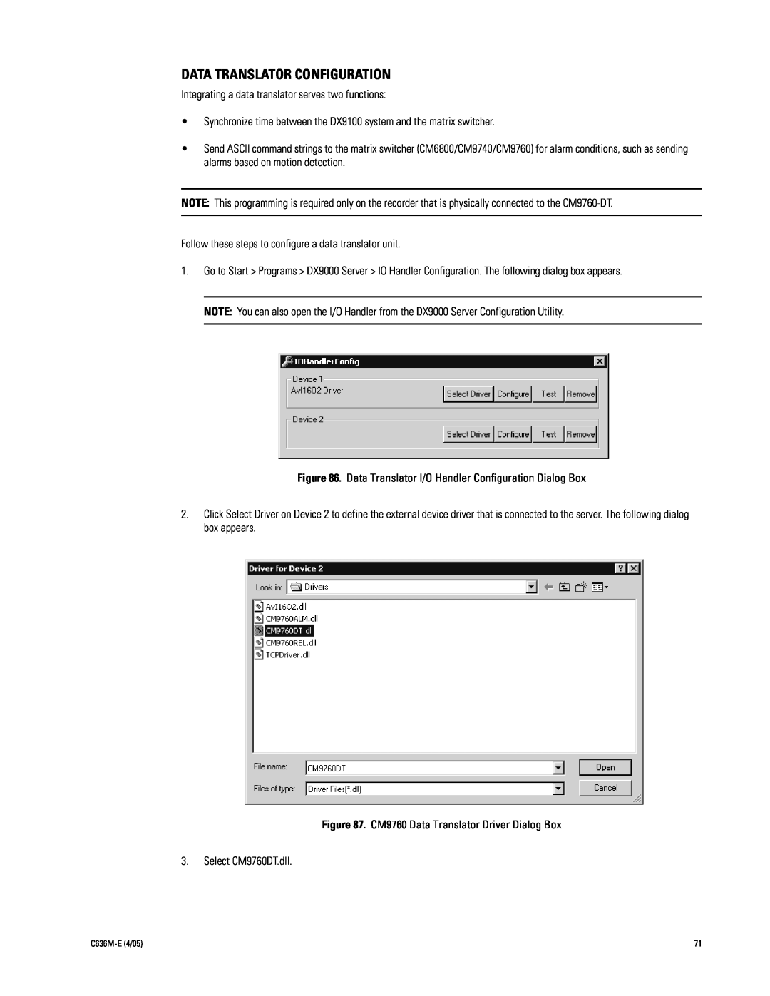 Pelco DX9100 installation manual Data Translator Configuration 