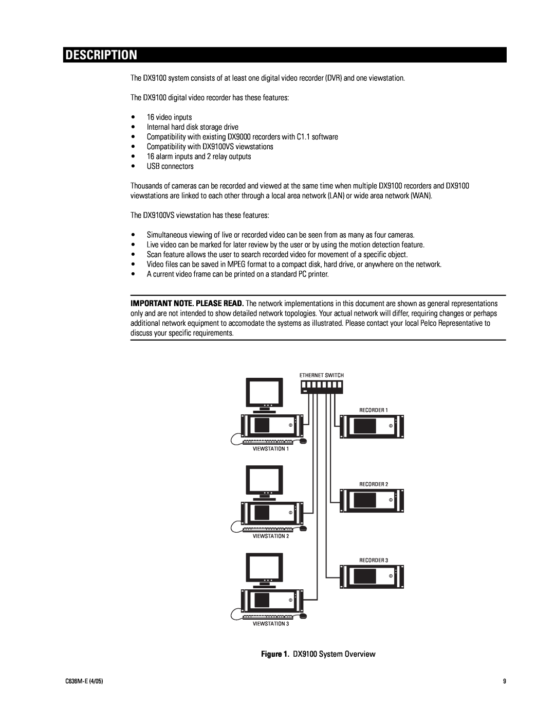 Pelco DX9100 installation manual Description 