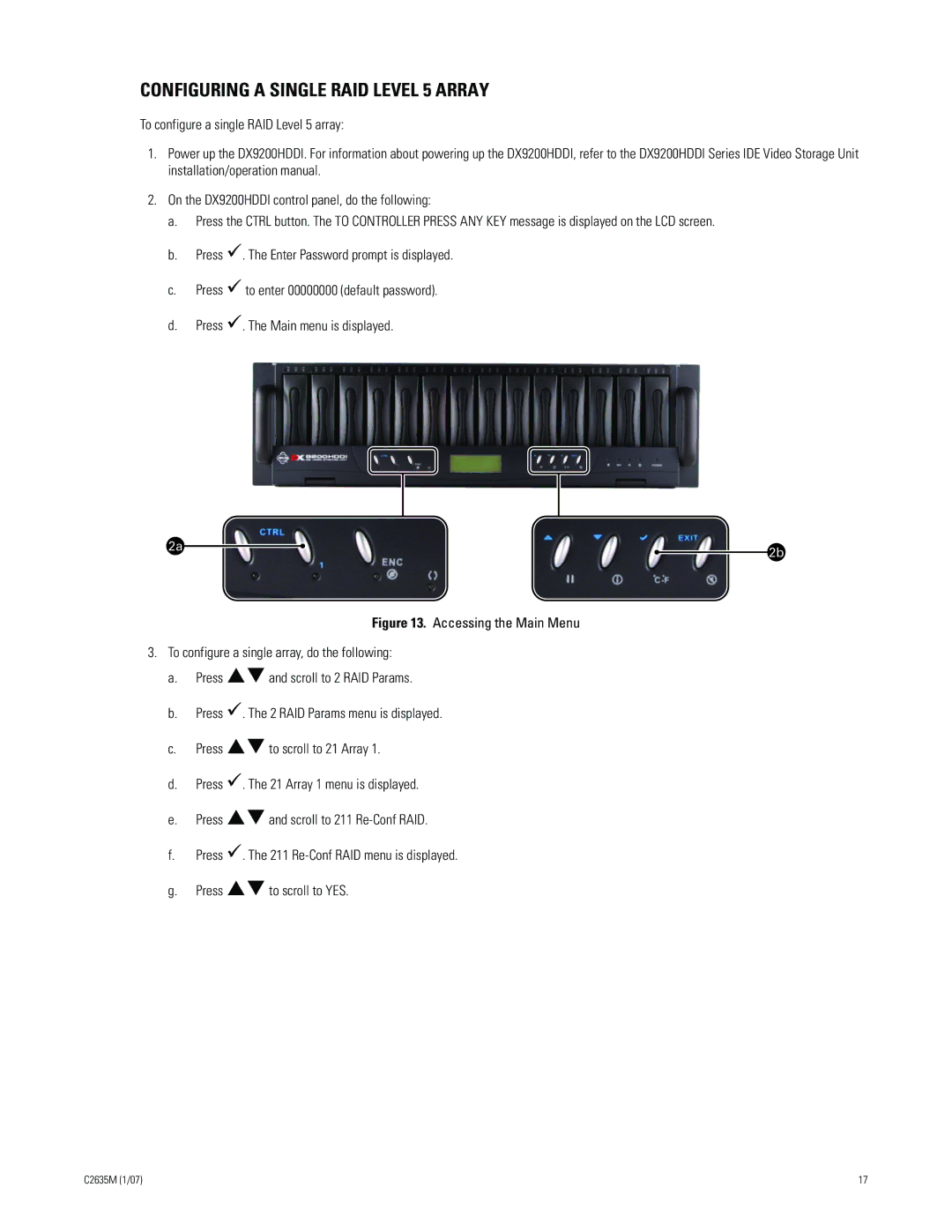 Pelco DX9200HDDI installation manual Configuring a Single RAID Level 5 Array 