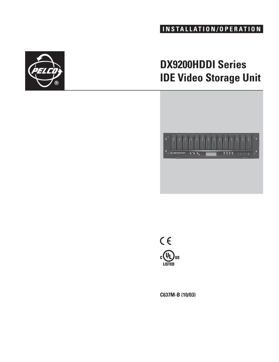 Pelco manual DX9200HDDI Series IDE Video Storage Unit 