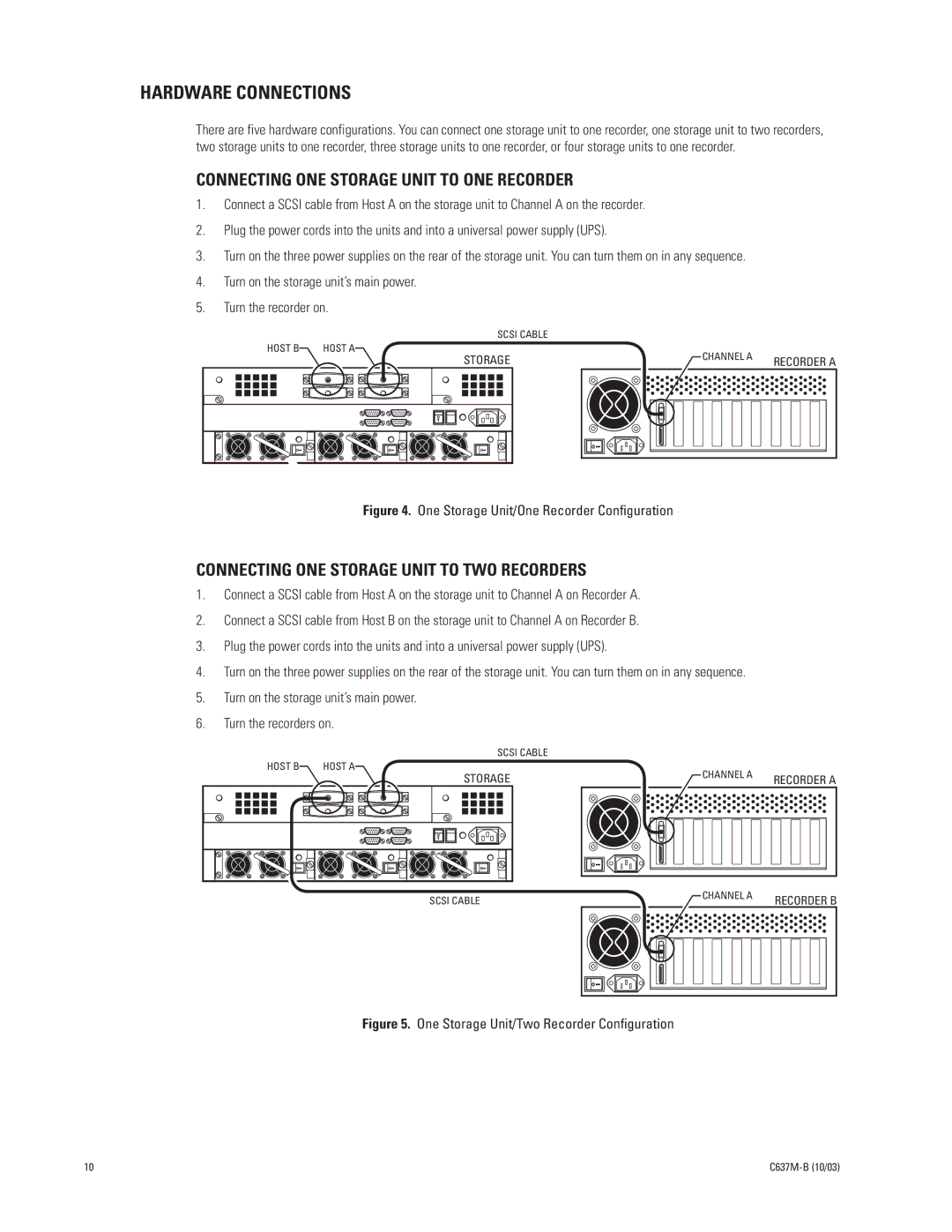 Pelco DX9200HDDI manual Hardware Connections, Connecting ONE Storage Unit to ONE Recorder 