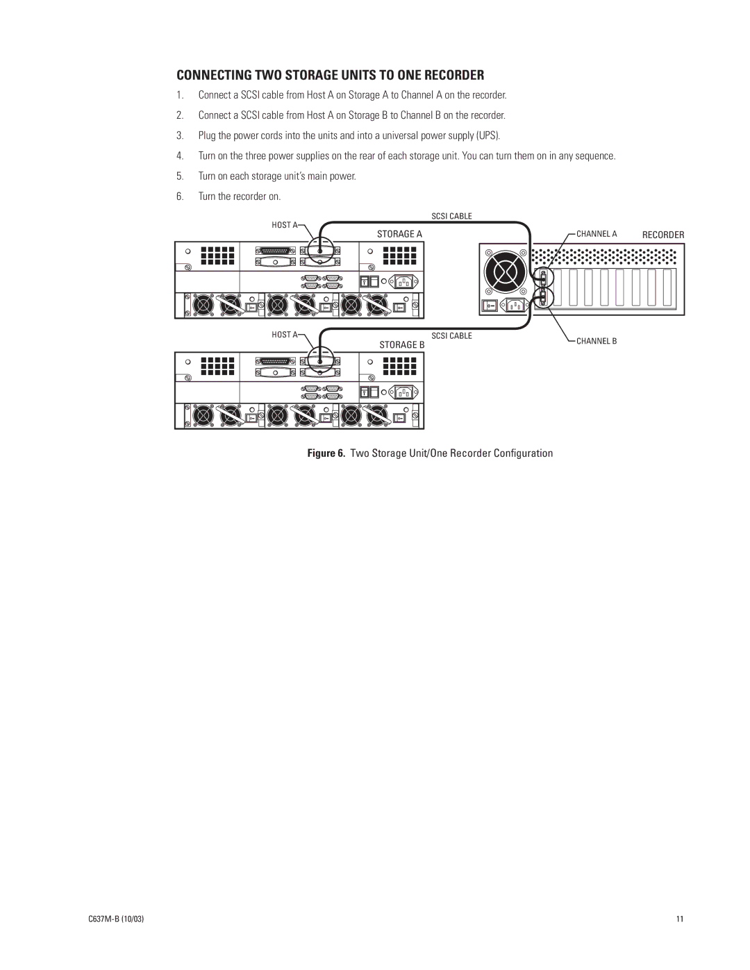 Pelco DX9200HDDI manual Connecting TWO Storage Units to ONE Recorder, Two Storage Unit/One Recorder Configuration 