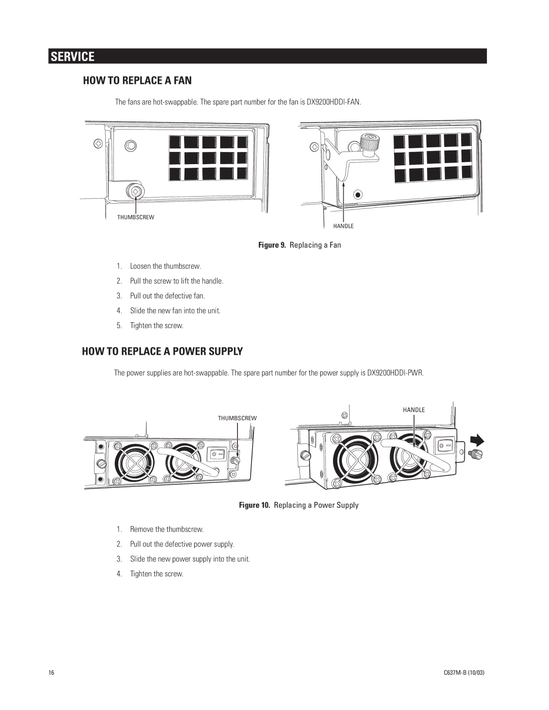 Pelco DX9200HDDI manual Service, HOW to Replace a FAN, HOW to Replace a Power Supply 