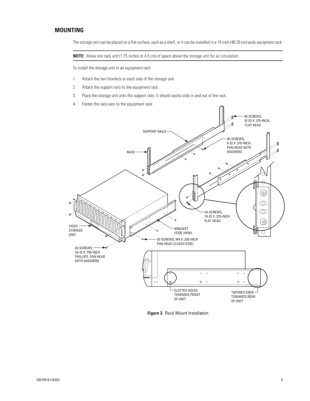 Pelco DX9200HDDI manual Mounting, Rack Washers Screws 