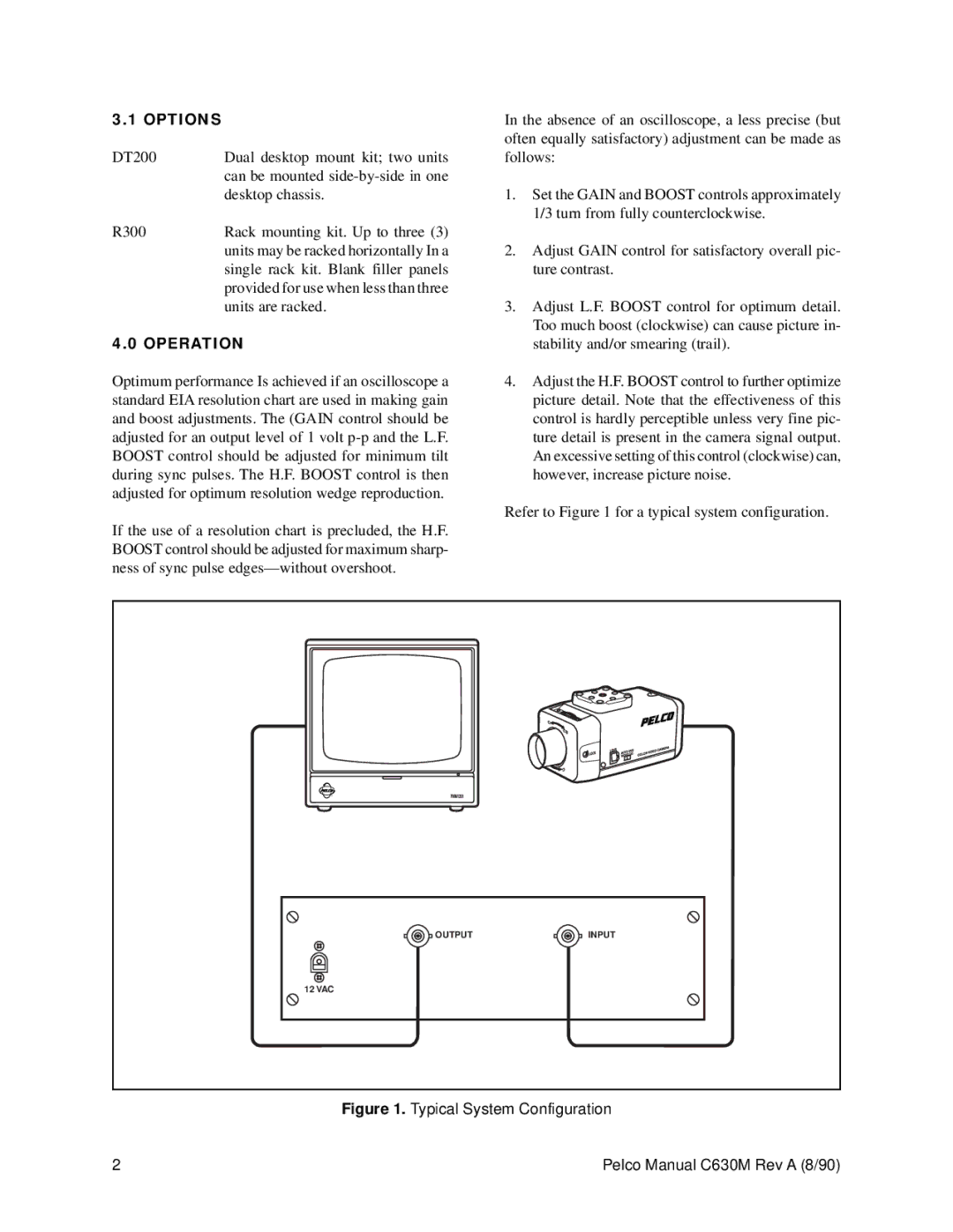 Pelco EA2010 operation manual Options, Operation 