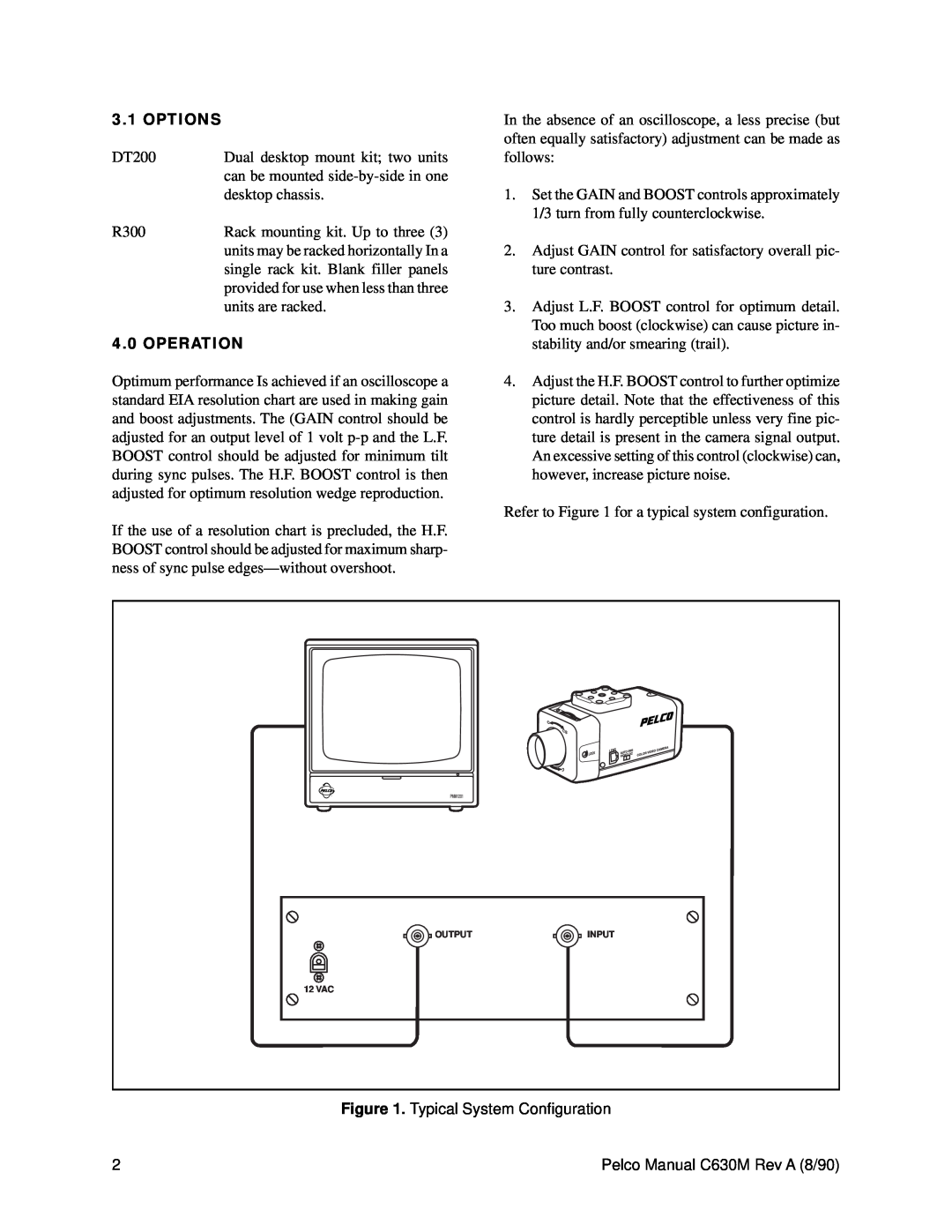 Pelco EA2010 operation manual Options, Operation 