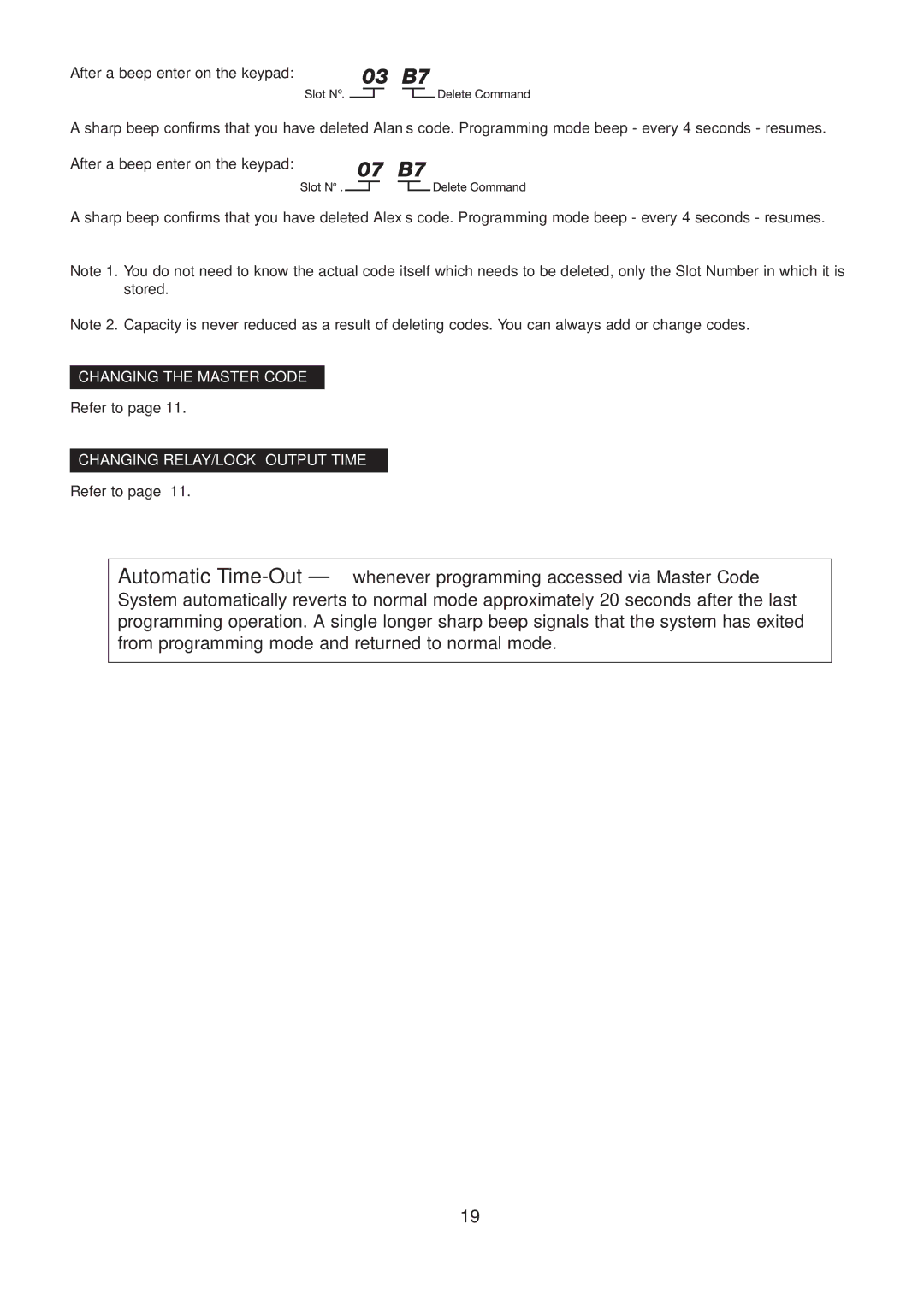 Pelco ECP290, ECP190 manual Changing the Master Code 