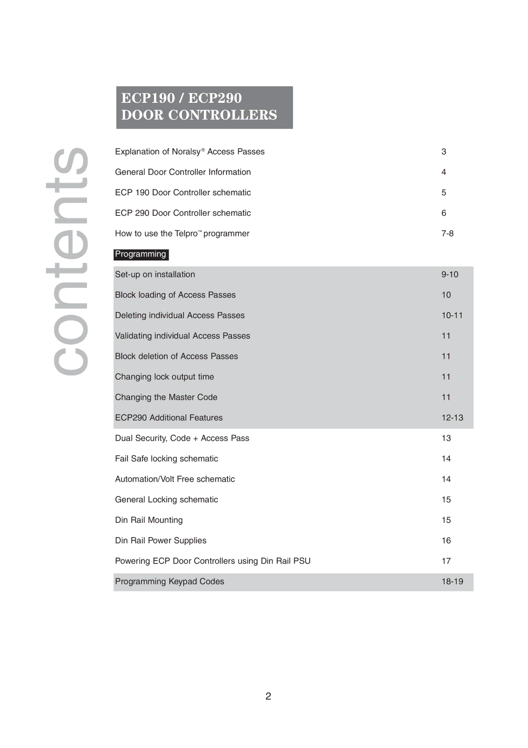 Pelco ECP190, ECP290 manual Contents 