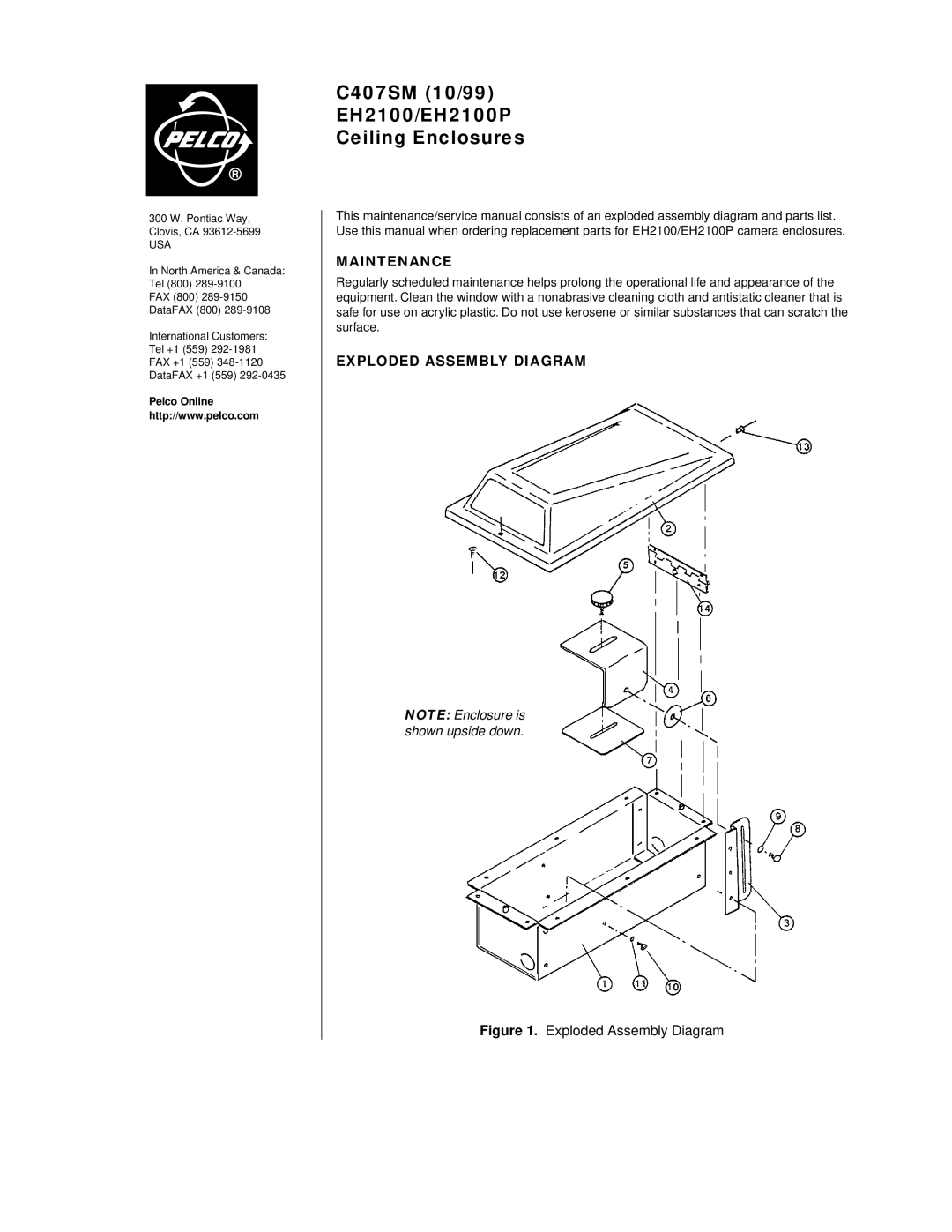 Pelco EH2100P service manual Maintenance, Exploded Assembly Diagram 