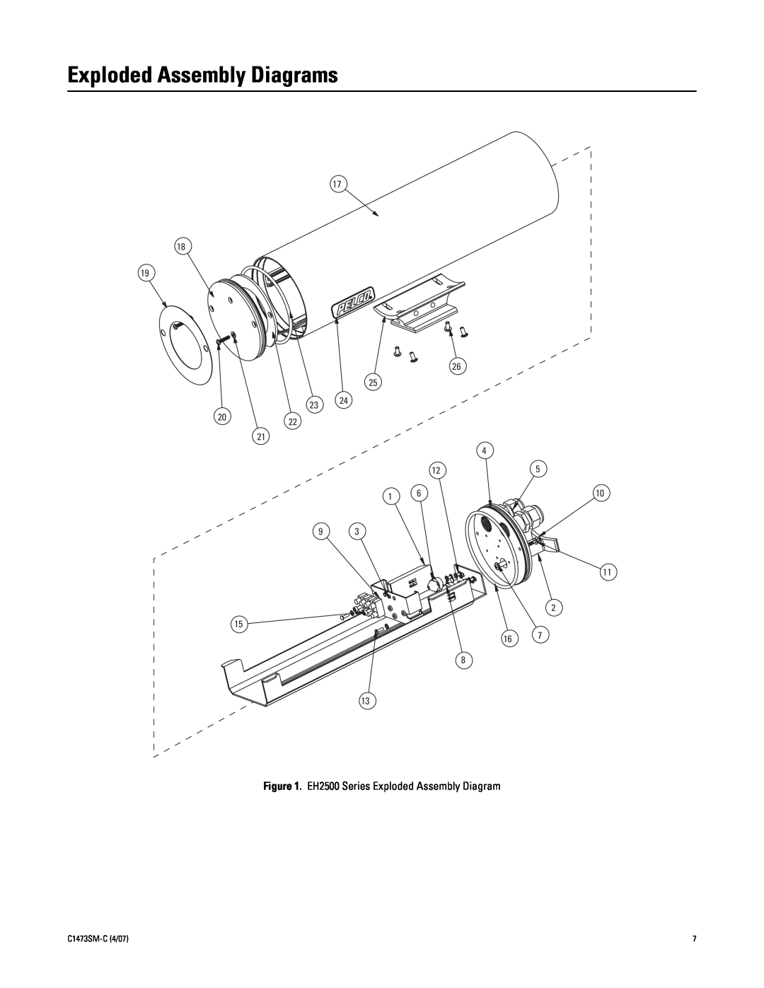 Pelco manual Exploded Assembly Diagrams, EH2500 Series Exploded Assembly Diagram, 17 18 19 26 25, 9 11 2 15 16 8 